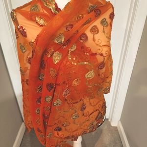 Vintage Indian Wedding Dupatta Sequined Embroidered Beaded Georgette Wrap P3#